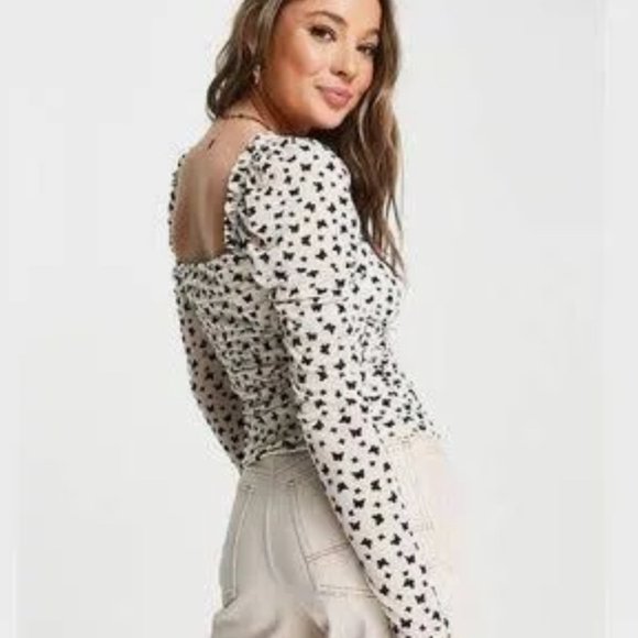 New Look Mesh Butterfly Puff SleeveTop Size Large - Picture 2 of 5